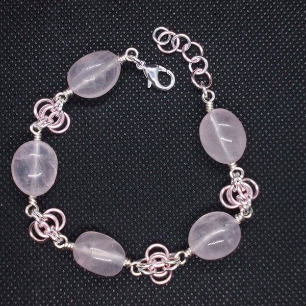 Rose quartz tumble and chainmaille bracelet