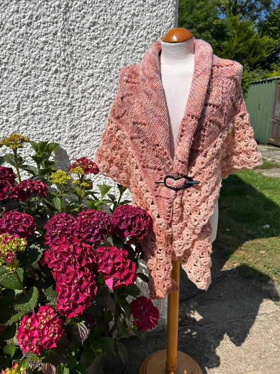 Soft and Fluffy Merino Wool Peaches and Cream Handknitted Lace Shawl