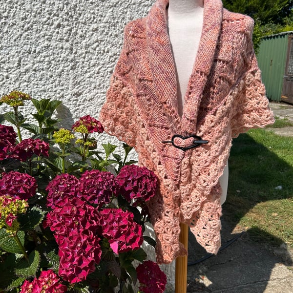 Soft and Fluffy Merino Wool Peaches and Cream Handknitted Lace Shawl