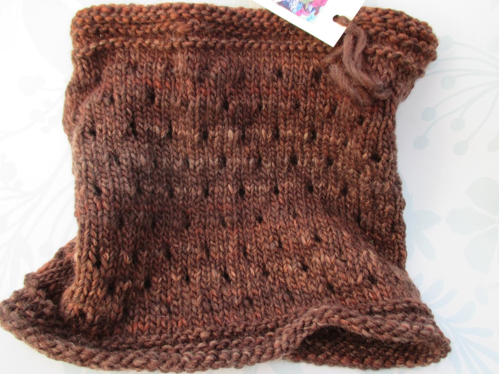 Handknit Chunky Wool EYELET COWL in Rich Browns