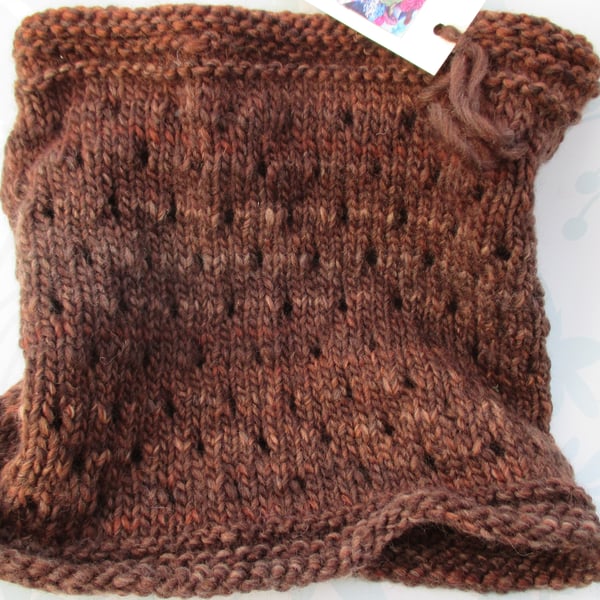 Handknit Chunky Wool EYELET COWL in Rich Browns