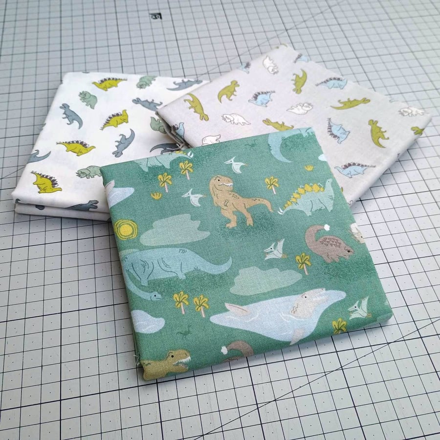 Fat Quarter Bundle - Riley Blake Roar Dinosaurs Quilting Cotton, 3 FQ