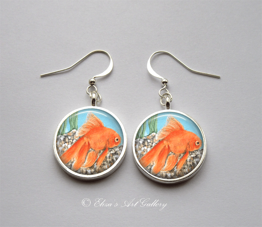 Silver Plated Goldfish Art Earrings