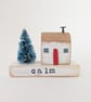 Little Wooden Handmade House in a Bag with Christmas Tree Calm