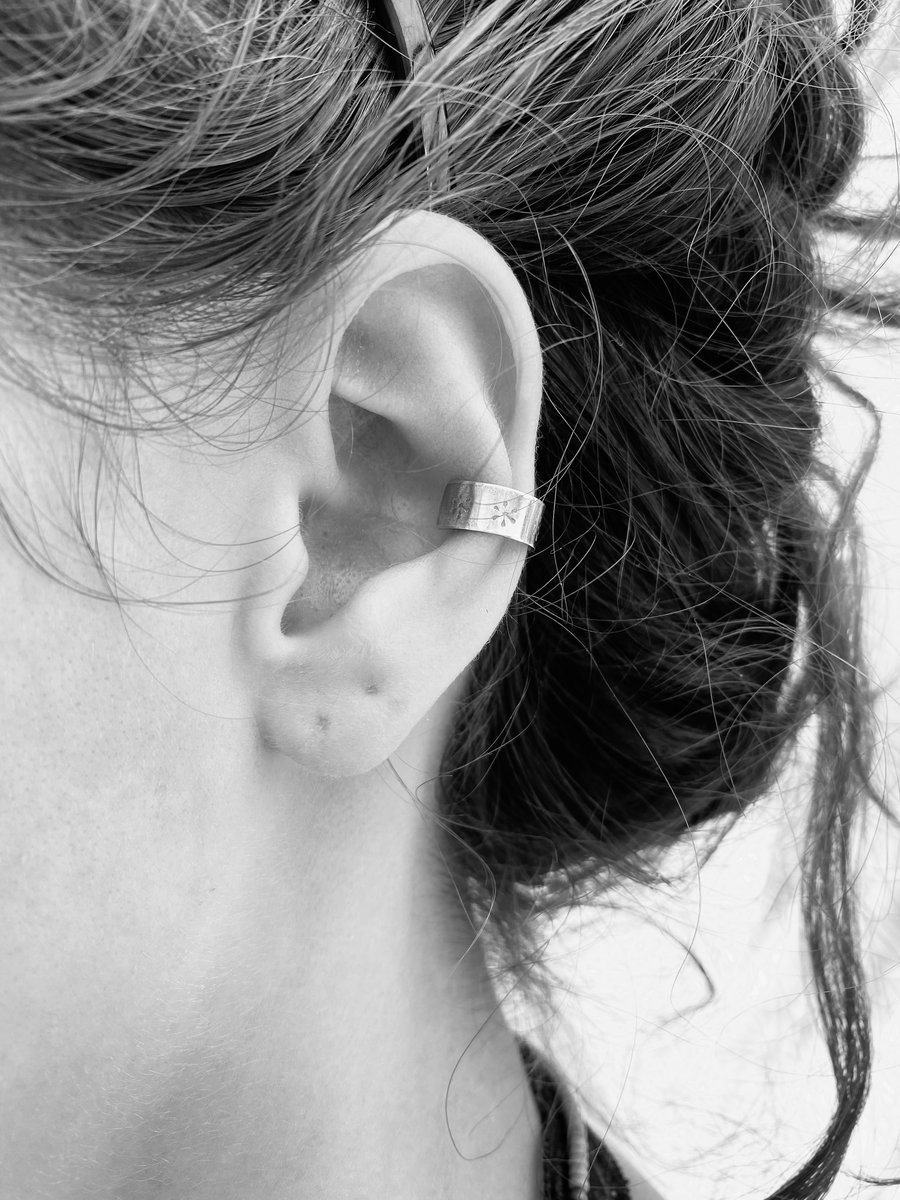 Sterling silver ear cuff earring, hand stamped, no piercing earring