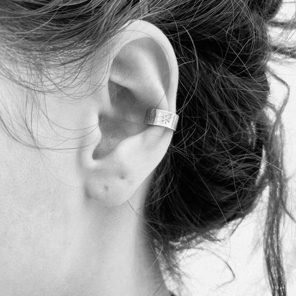 Sterling silver ear cuff earring, hand stamped, no piercing earring