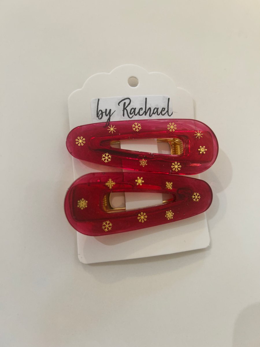Red &gold snowflake hair clip 