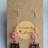 Black Cat Charm Earrings - Gold Tones