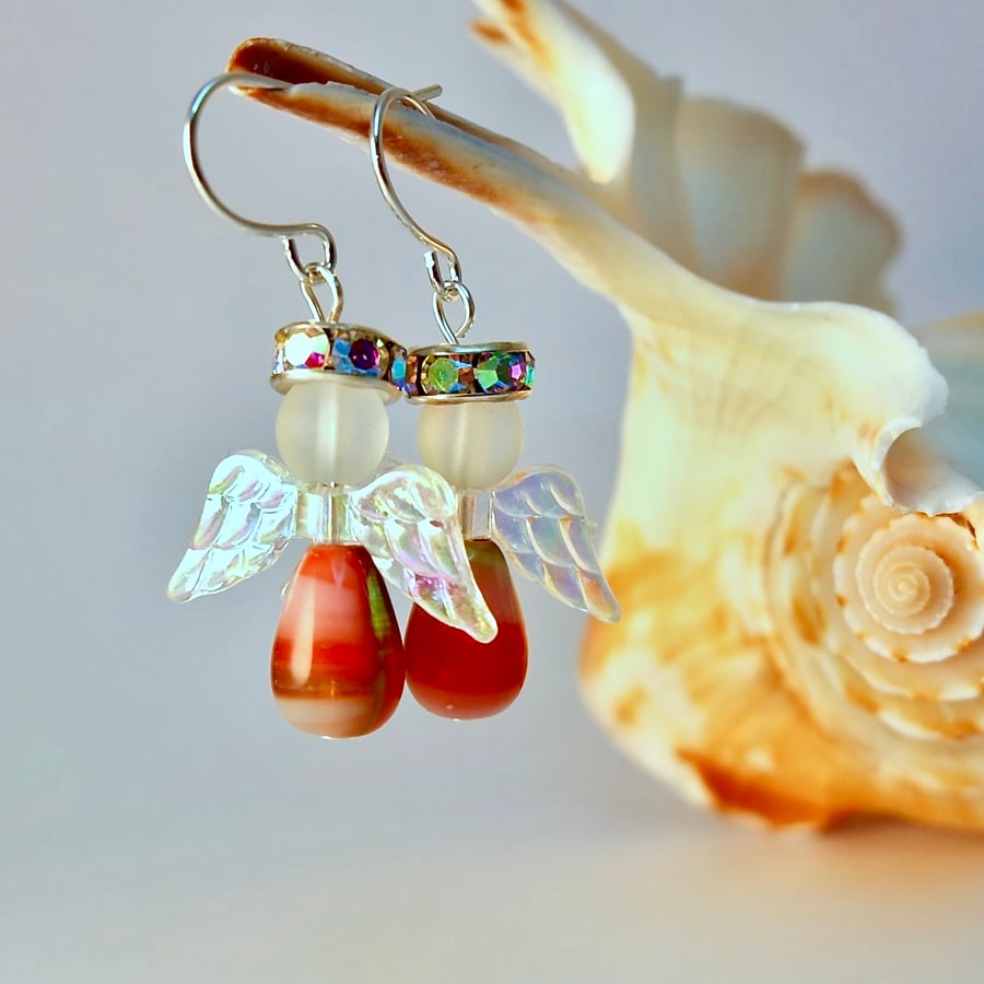 Christmas Angel Earrings Glass Drop, Stocking Filler, Secret Santa, Gift For Her