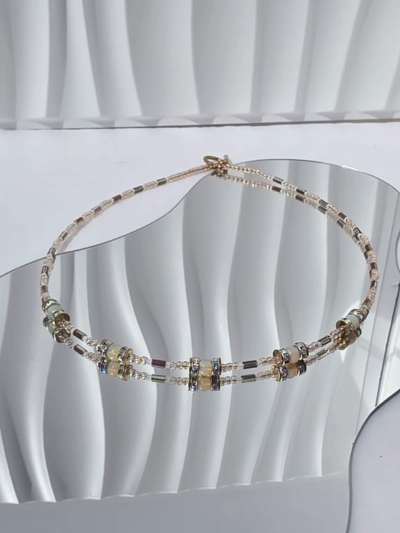 Dainty Opalite Beaded Necklace Bridal Jewellery Iridescent Necklace Handmade UK
