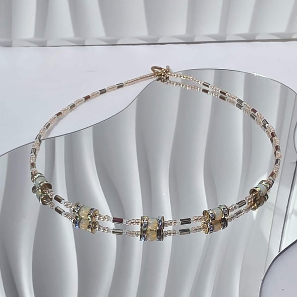 Dainty Opalite Beaded Necklace Bridal Jewellery Iridescent Necklace Handmade UK
