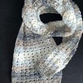 Hand Crocheted Chunky Scarf in Greys and Browns