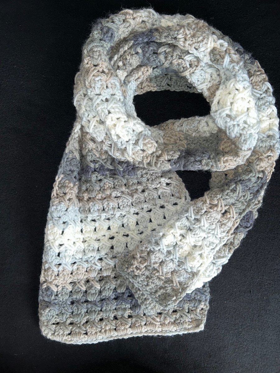 Hand Crocheted Chunky Scarf in Greys and Browns