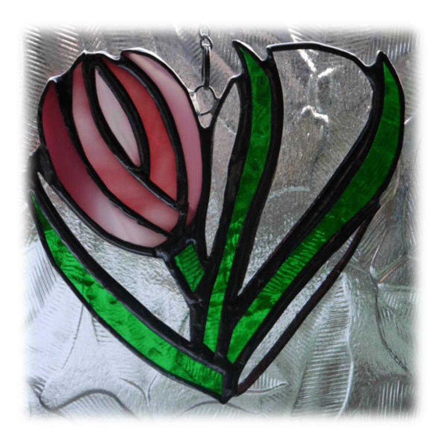 Tulip Heart Suncatcher Stained Glass Pink