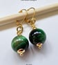 Green Tigers Eye Huggie Gold Plate Earrings - Image 7