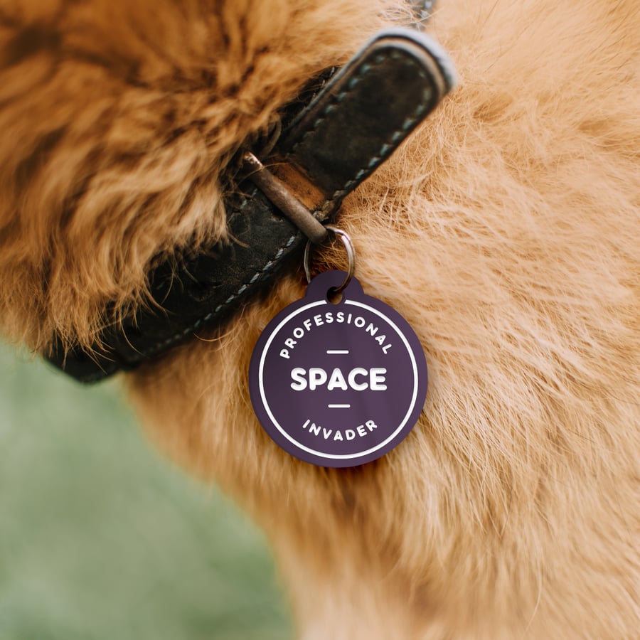 Invader Of Personal Space - Personalised Dog ID Tag: Custom Pet Safety ID