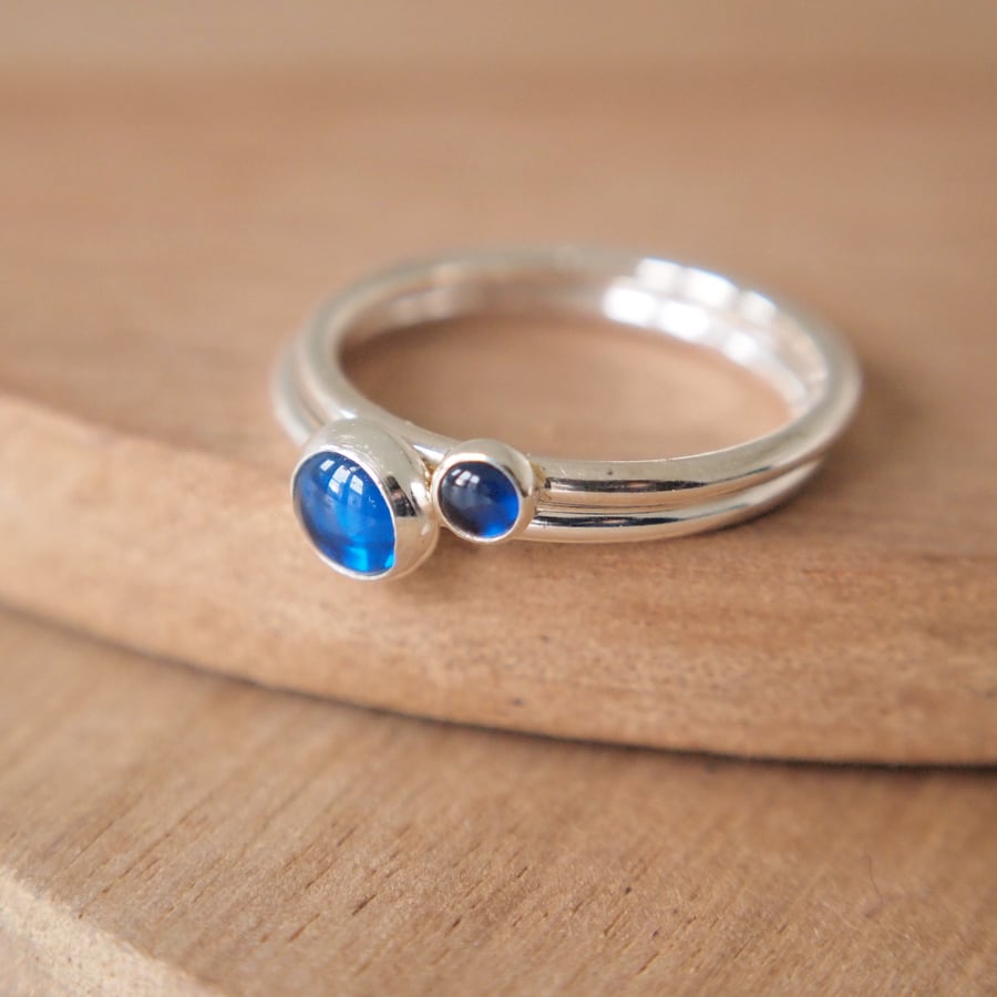 Lab Sapphire Double Ring Set