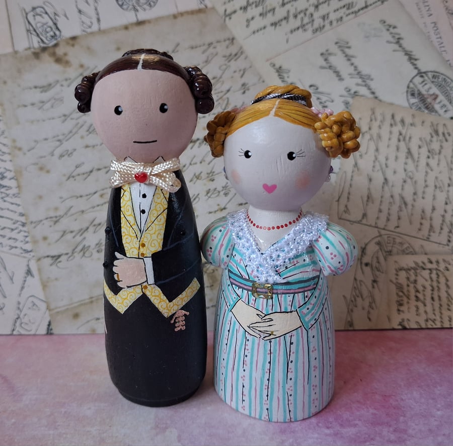 Anne Lister and Anne Walker 'Gentleman Jack' Hand-painted peg doll set 