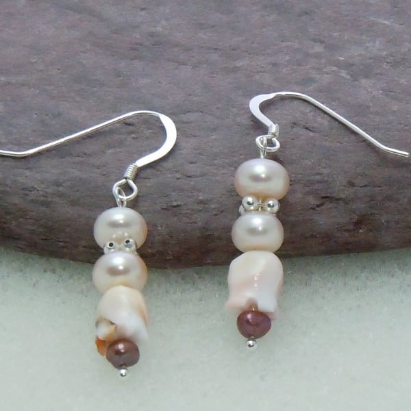 Sterling silver Freshwater pearls & shell earrings