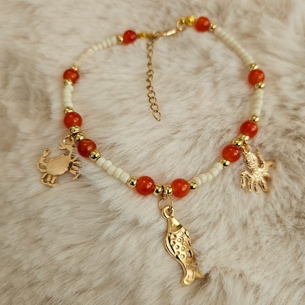 Amber Coastal Charm Anklet 