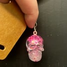 Pink glitter skull keyring