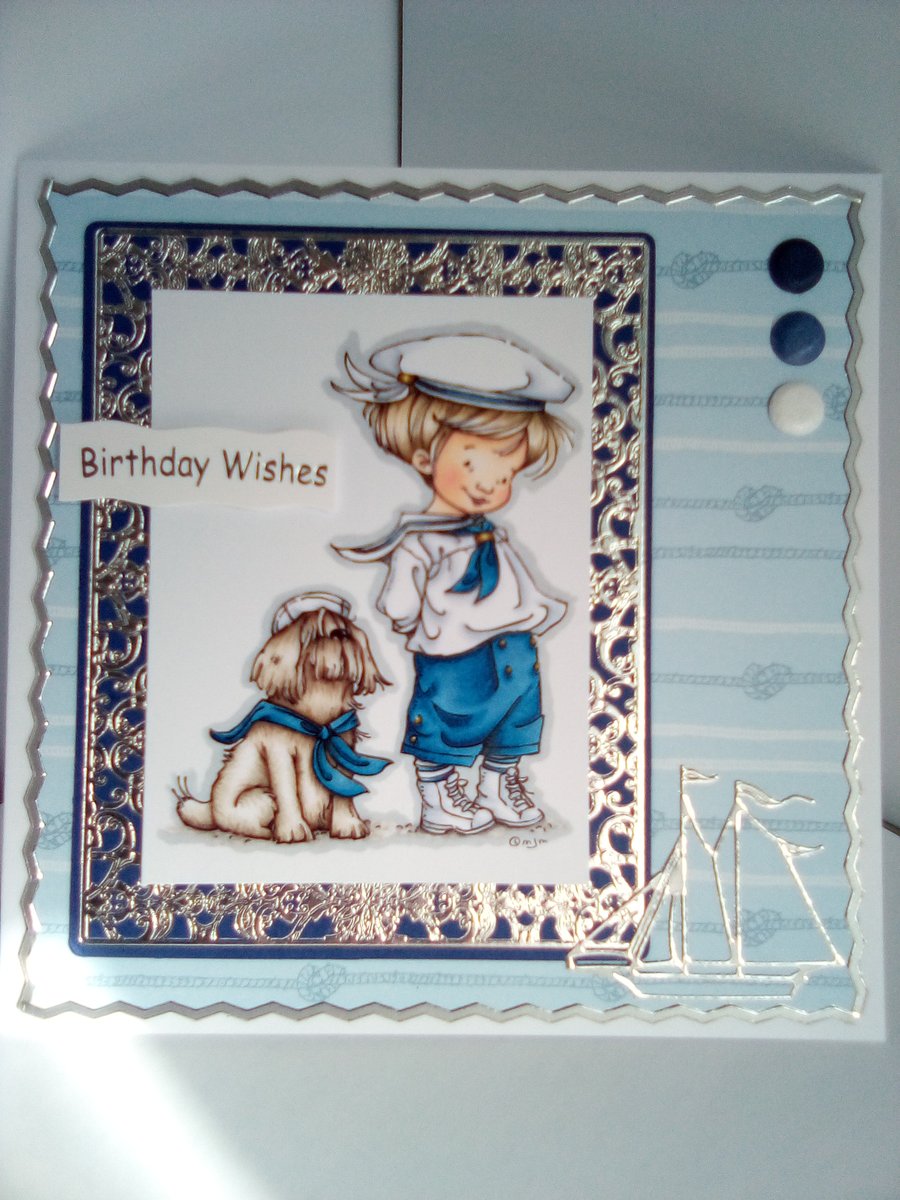 Nautical themed handmade boys birthday card