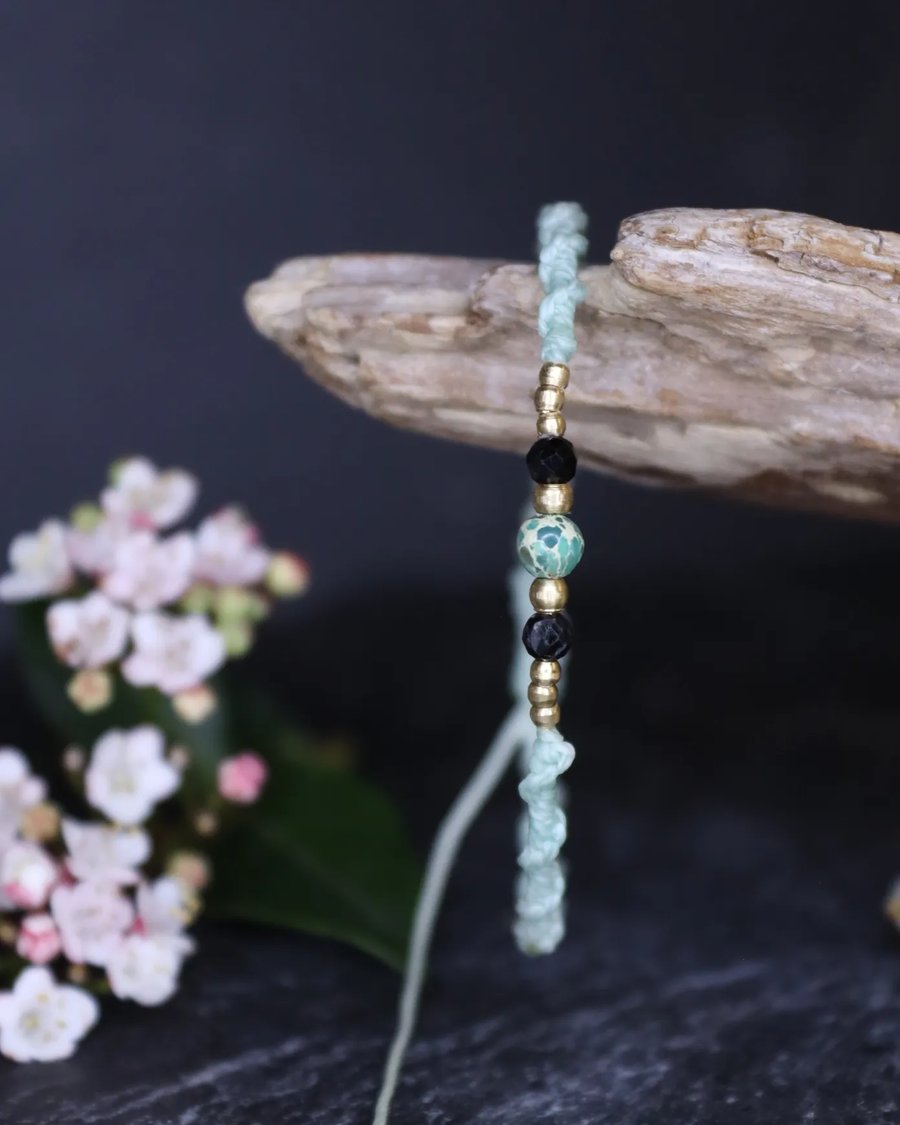 Women's bracelet wit aqua blue Jasper and tourmaline 