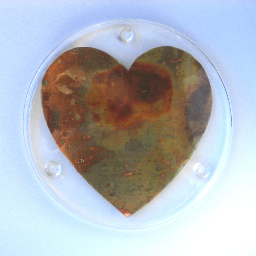 Resin Coaster with Copper Heart Motif