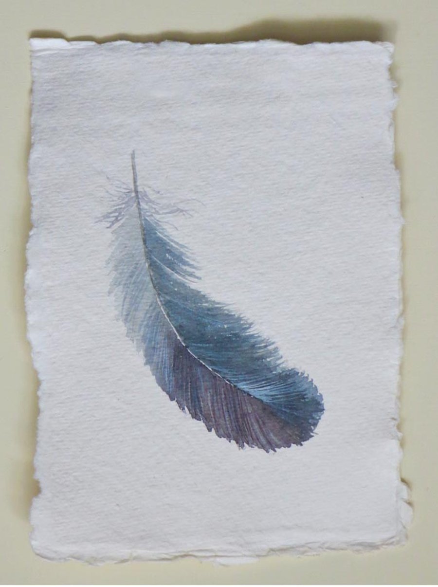 Grey feather original watercolour illustration painting - feather art