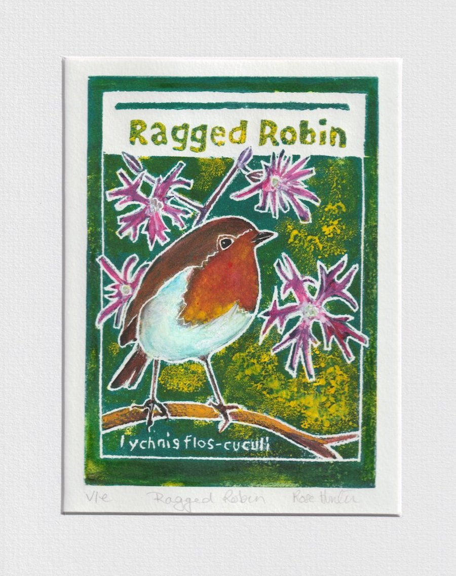 Ragged Robin - original hand painted monoprint 005