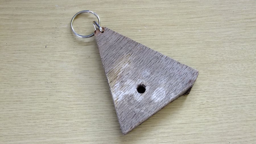 Triangular key fob made from Cornish driftwood, for the shed, garage or house