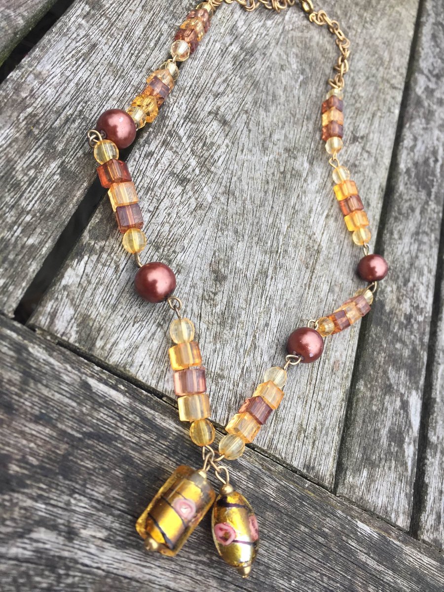 Gold and Brown beaded necklace