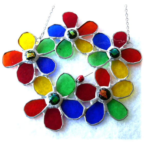 Rainbow Floral Wreath Stained Glass Suncatcher Handmade Flower