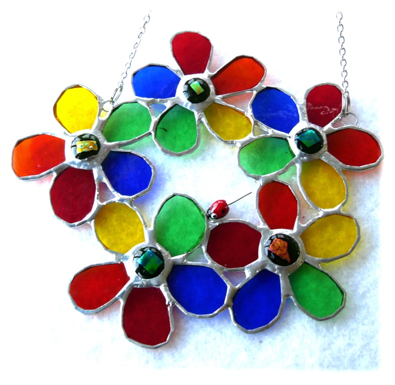Rainbow Floral Wreath Stained Glass Suncatcher Handmade Flower