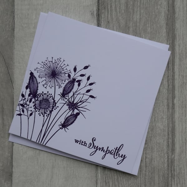 Sympathy Card with Purple Embossed Seedheads 'With Sympathy'