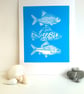 Fish  Original linocut print green ,  - Image 4