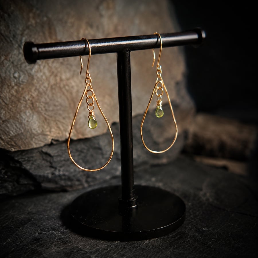 Golden Tide Peridot Teardrop Earrings