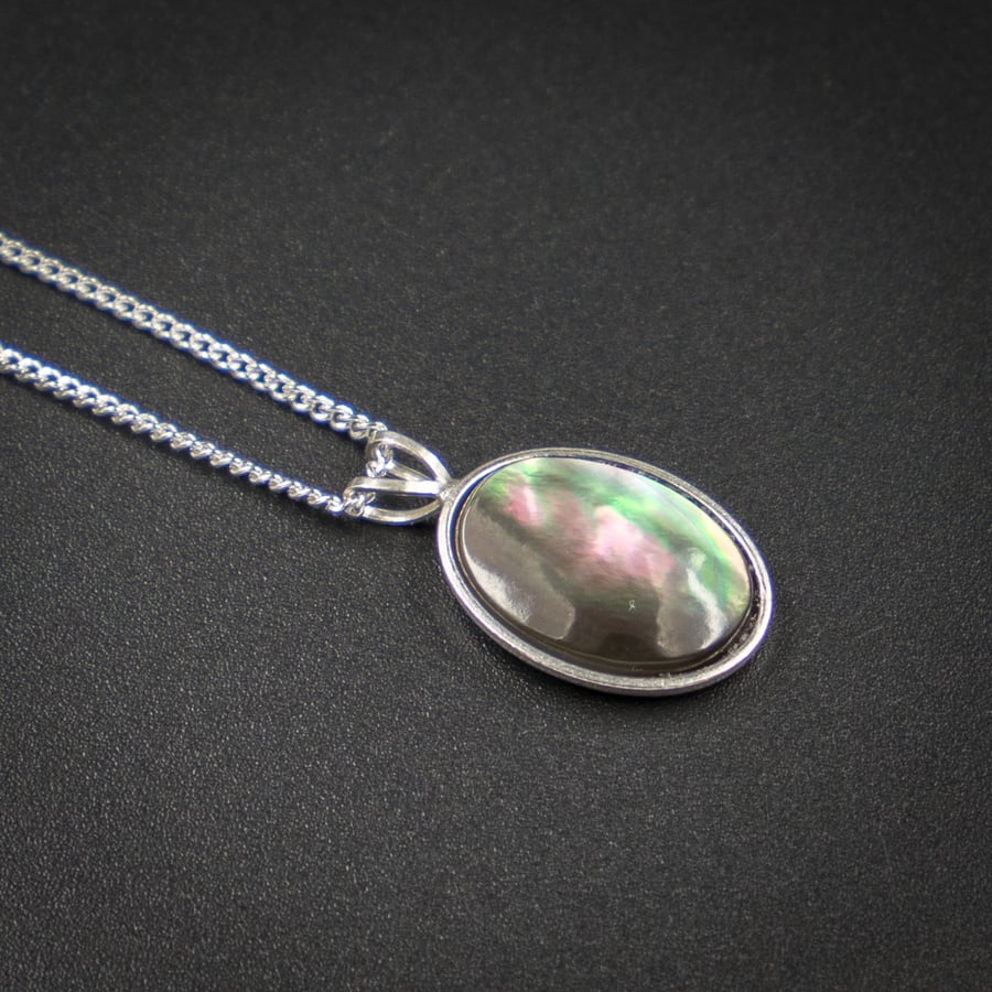 Black lip shell sterling silver pendant necklace, shell jewellery