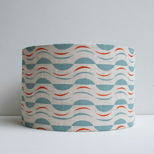 SECONDS SALE - Hand printed 30cm diameter  lampshade. Powder blue, orange
