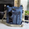 Upcycled Denim Mini Cross Body Bag with Flamingo Lining