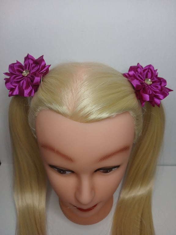 Fuchsia Ribbon Hair Clips - Kids Vibrant Accessories, Handmade in UK