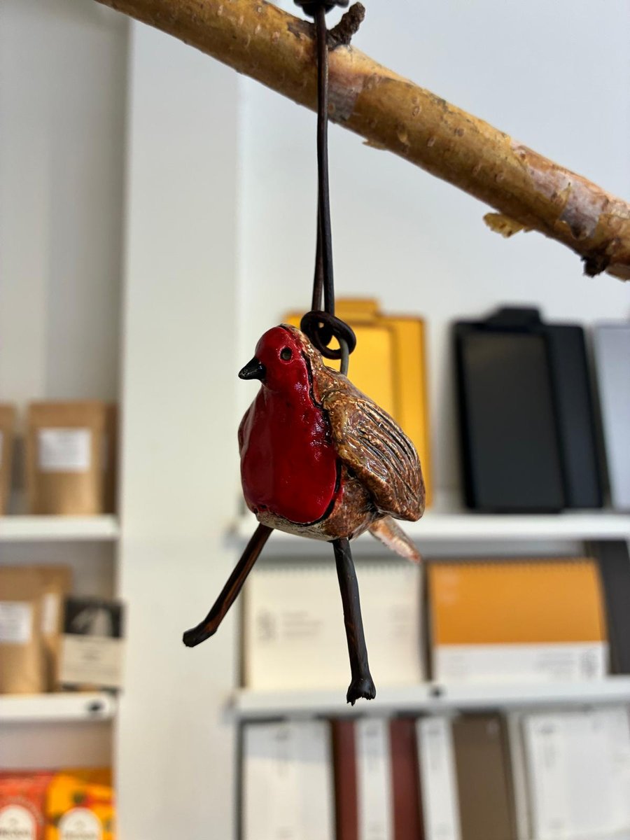Robin cute hanging Tree decorations Ceramic and wood.