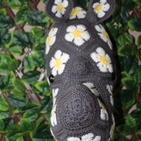 handmade crochet rhino head