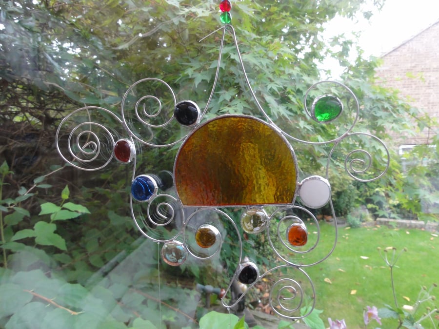 Stained Glass Garden Mobile - Orange