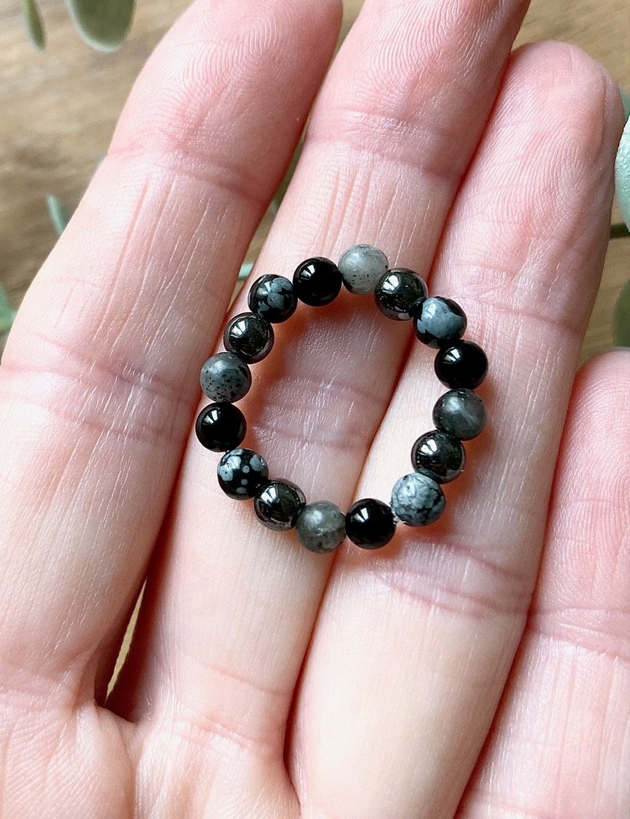 Tiny Gemstone Beaded Protection Ring