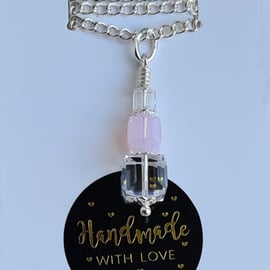 Gorgeous Crystal Cubes Necklace - Clear and Pink Crystal - Sterling Silver.