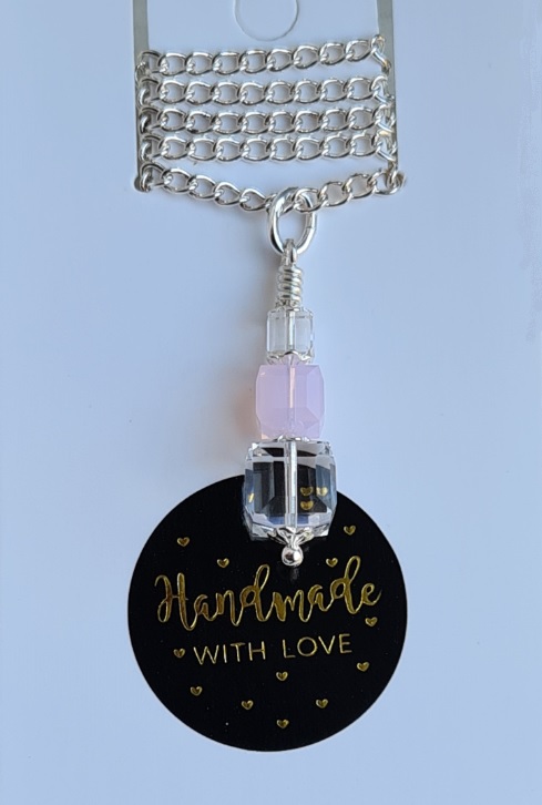 Gorgeous Crystal Cubes Necklace - Clear and Pink Crystal - Sterling Silver.