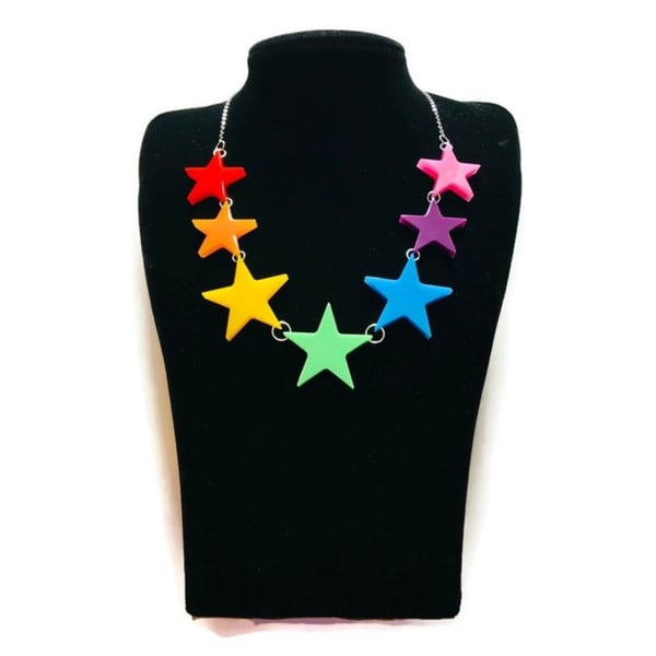 Rainbow star necklace with silver plated chain.