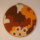 Wooden Hoop Fabric Wall Hanging Vintage 60s 70s Brown Orange Trees Mid Century