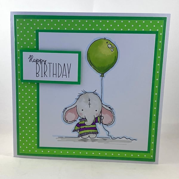 Cute elephant with balloon child's birthday card